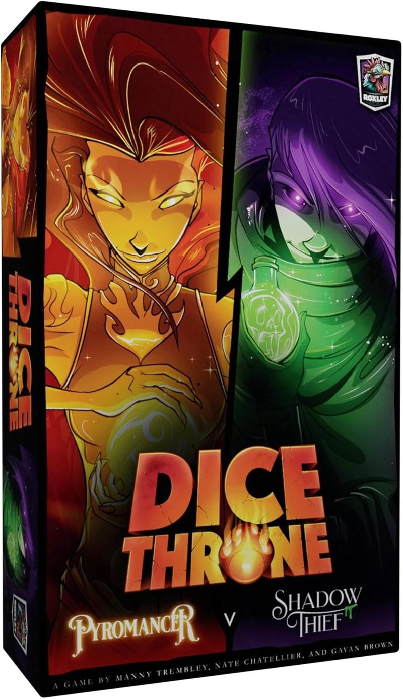 Dice Throne: Piromante vs Ladrón Sombrío — fuego que escala sin límite contra el héroe que envenena, roba y alarga la partida todo lo posible