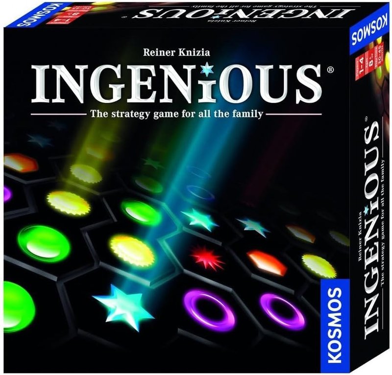 Ingenious: losetas de doble hexágono con dos colores, puntuación que solo avanza para el color que más colocas y el abstracto de Knizia donde tu mayor amenaza es tu propio color más débil