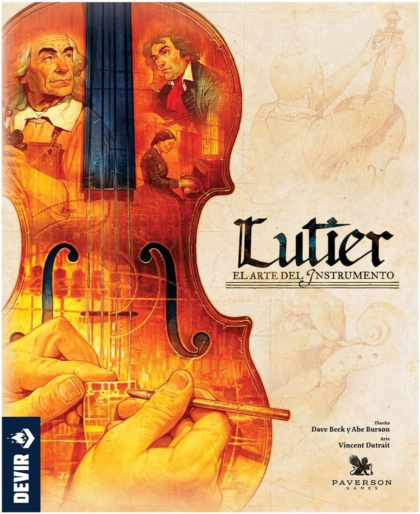 Lutier: discos de puja oculta sobre el tablero de worker placement, mecenas con medidor de paciencia y la Orquesta como sistema de mayorías