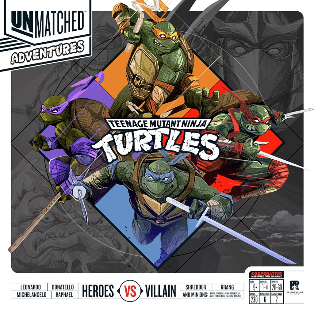 Unmatched Adventures: Tortugas Ninja — cooperativo con cuatro tortugas asimétricas, enemigos escalonados y el sistema Unmatched adaptado para jugar en equipo