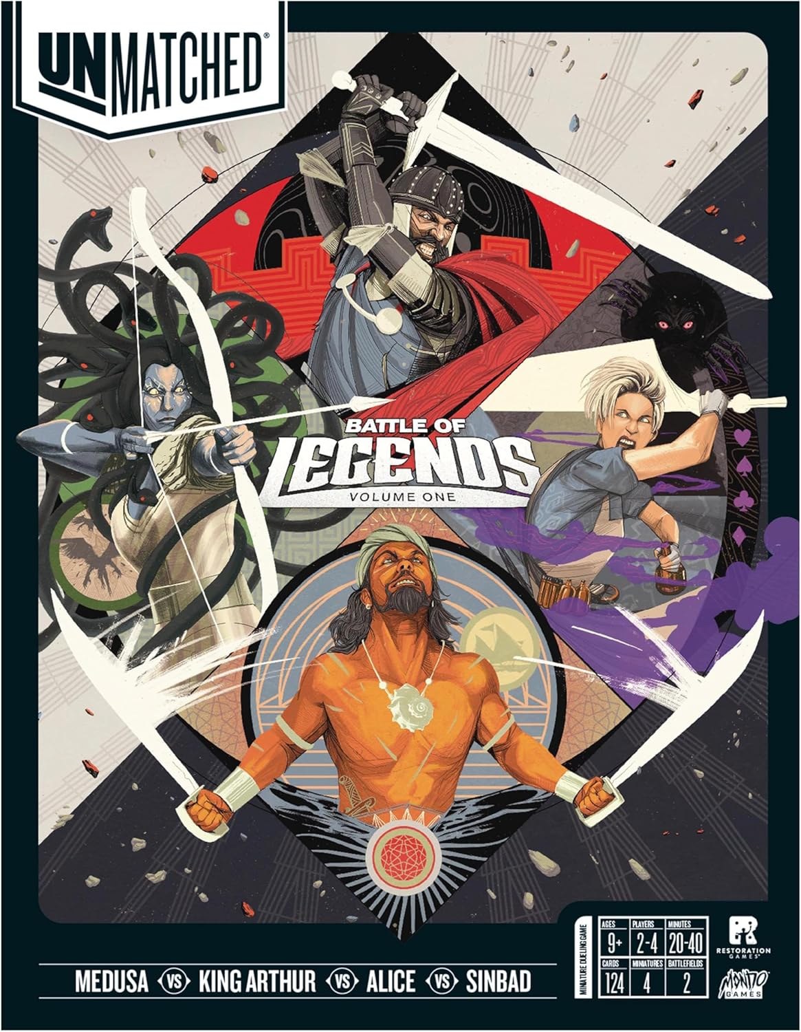 Unmatched: Battle of Legends Vol. 1 — Simbad, Medusa, Rey Arturo y Alicia en la caja que definió un sistema